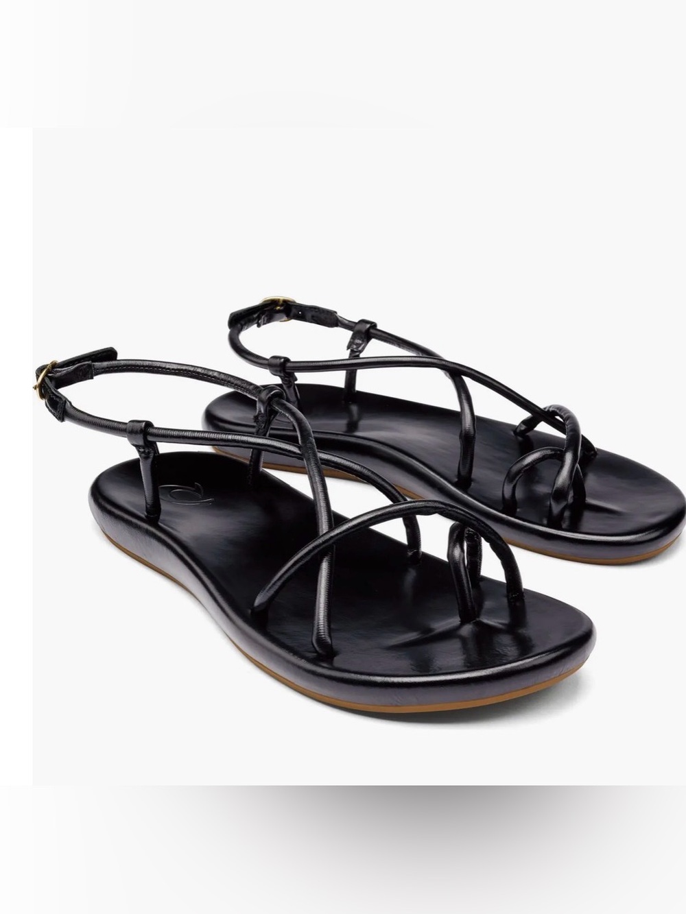 OluKai Black Leather Strappy Slingback Sandals